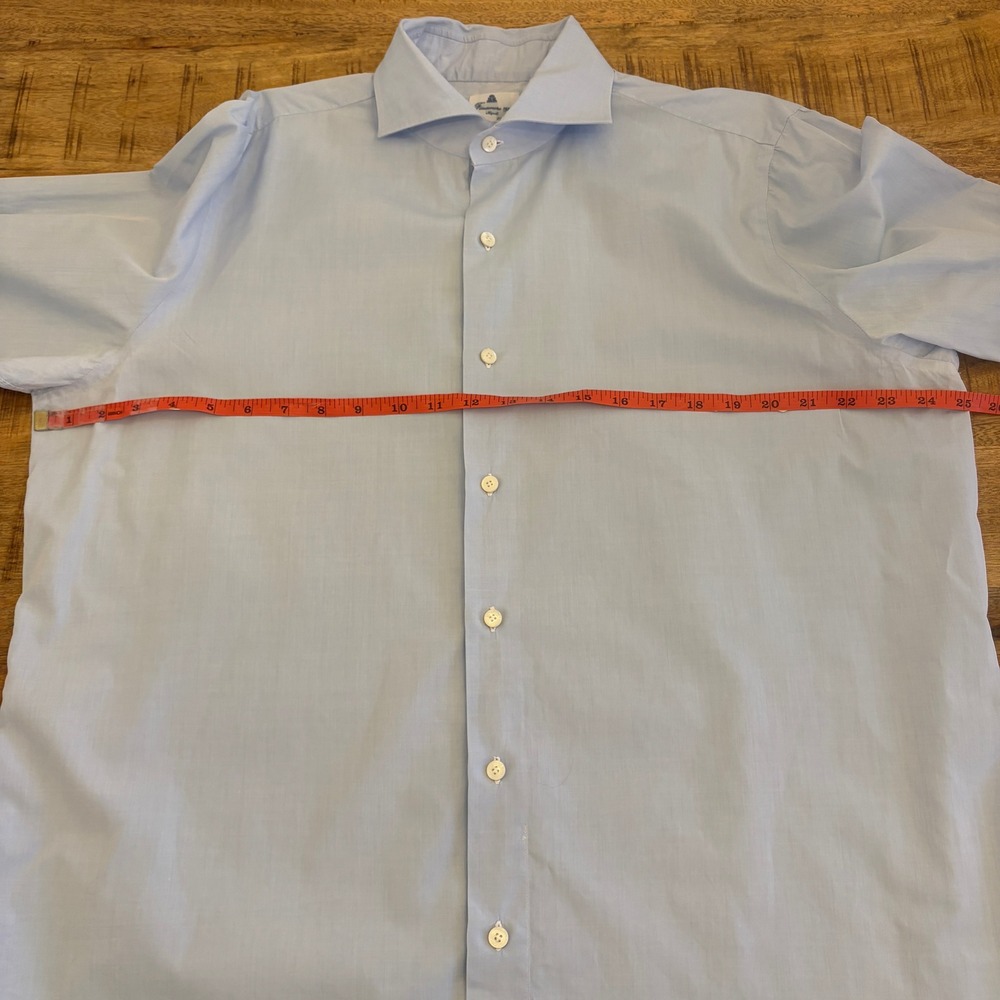 Finamore 1925 Napoli Dress Shirt Mens 18/45 Button Up Italy Cotton Light Blue - Picture 13 of 16